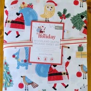 Pottery Barn Kids organic cotton Christmas woodland Santa full size sheet set